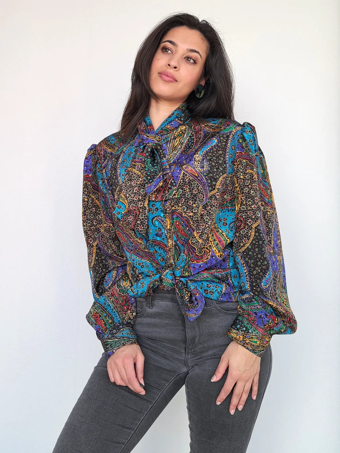 vintage blouse met gekleurde print