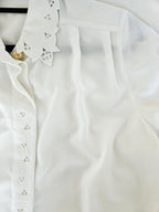 Witte vintage blouse met kant kraag | XL