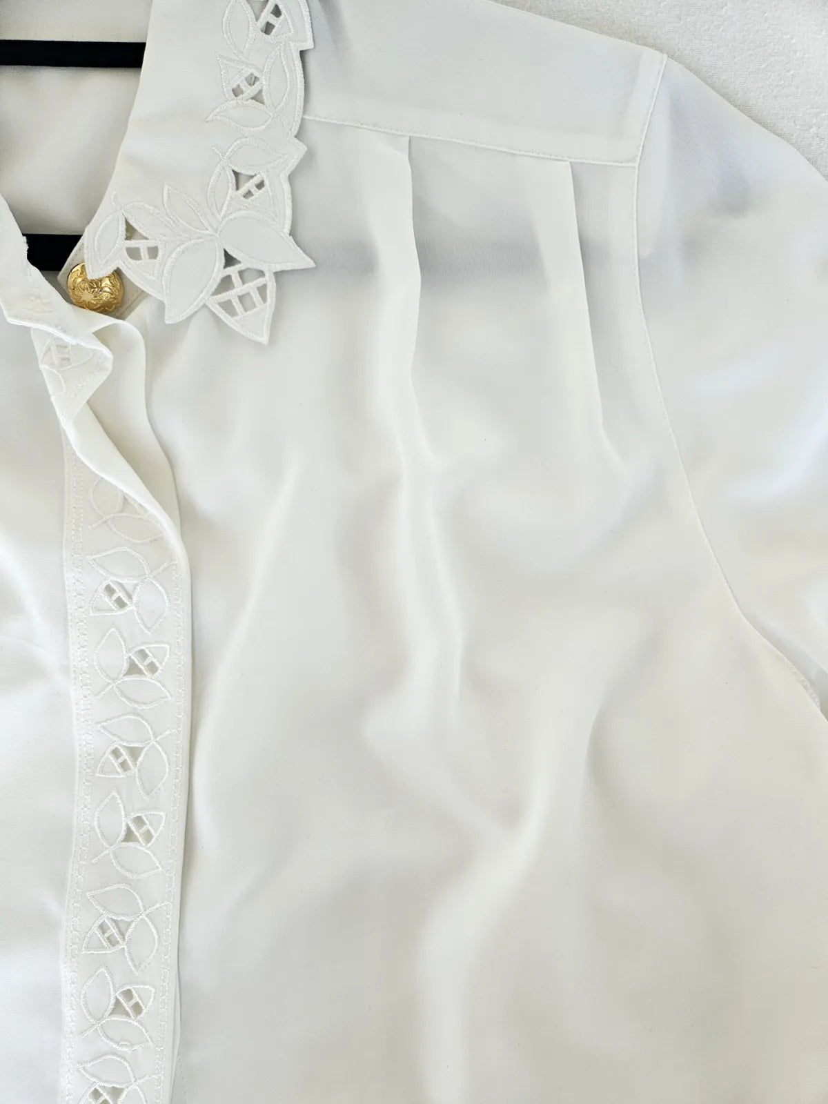 Witte vintage blouse met kant kraag | XL