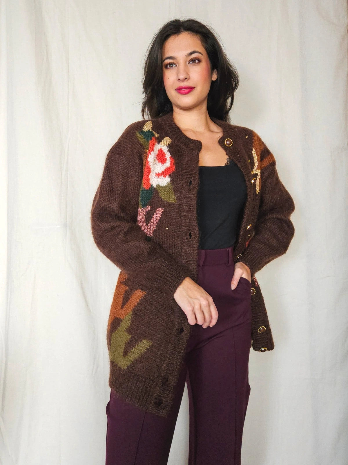 Hera - vest bruin, mohair | XL