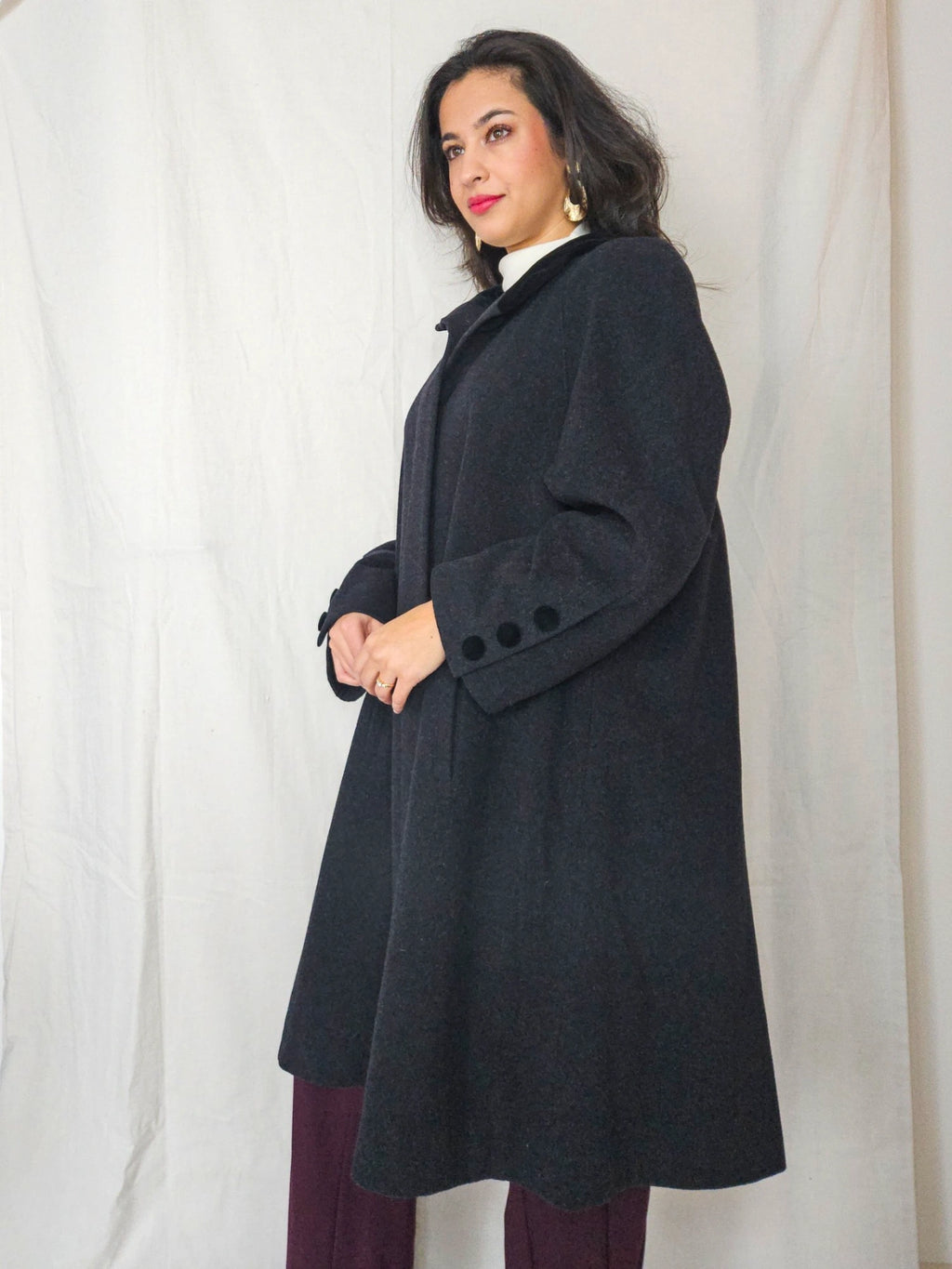 Nyx - donkergrijze wollen mantel | 2XL