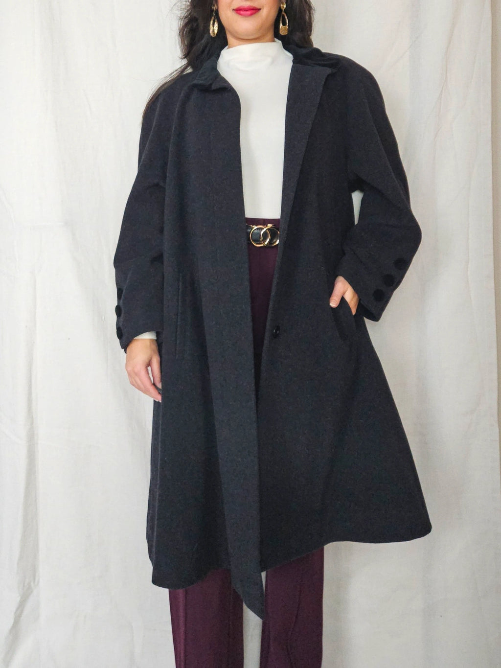 Nyx - donkergrijze wollen mantel | 2XL
