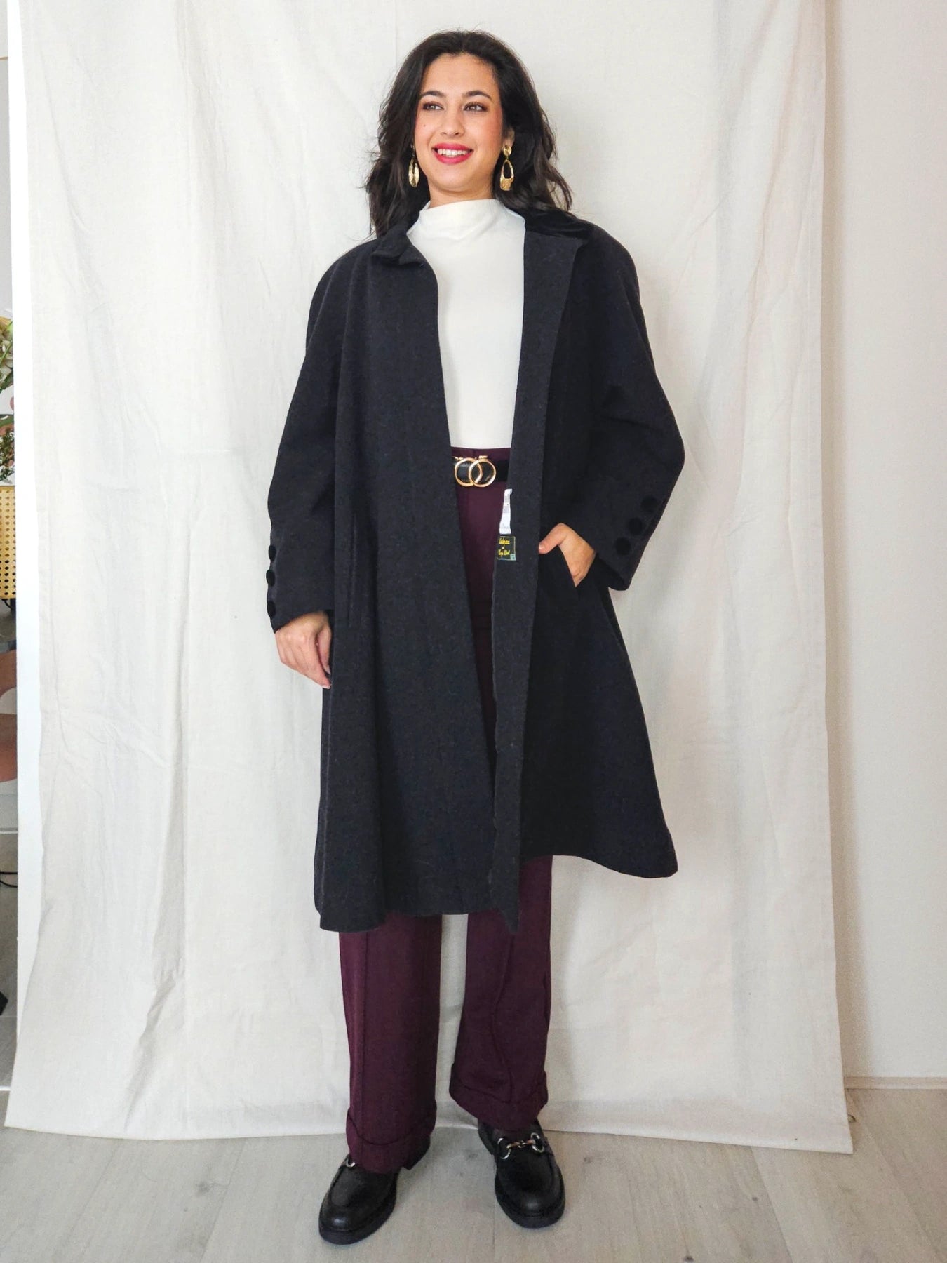 Nyx - donkergrijze wollen mantel | 2XL