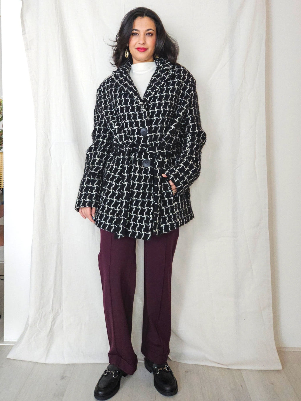 Louise - geruite wollen mantel | M