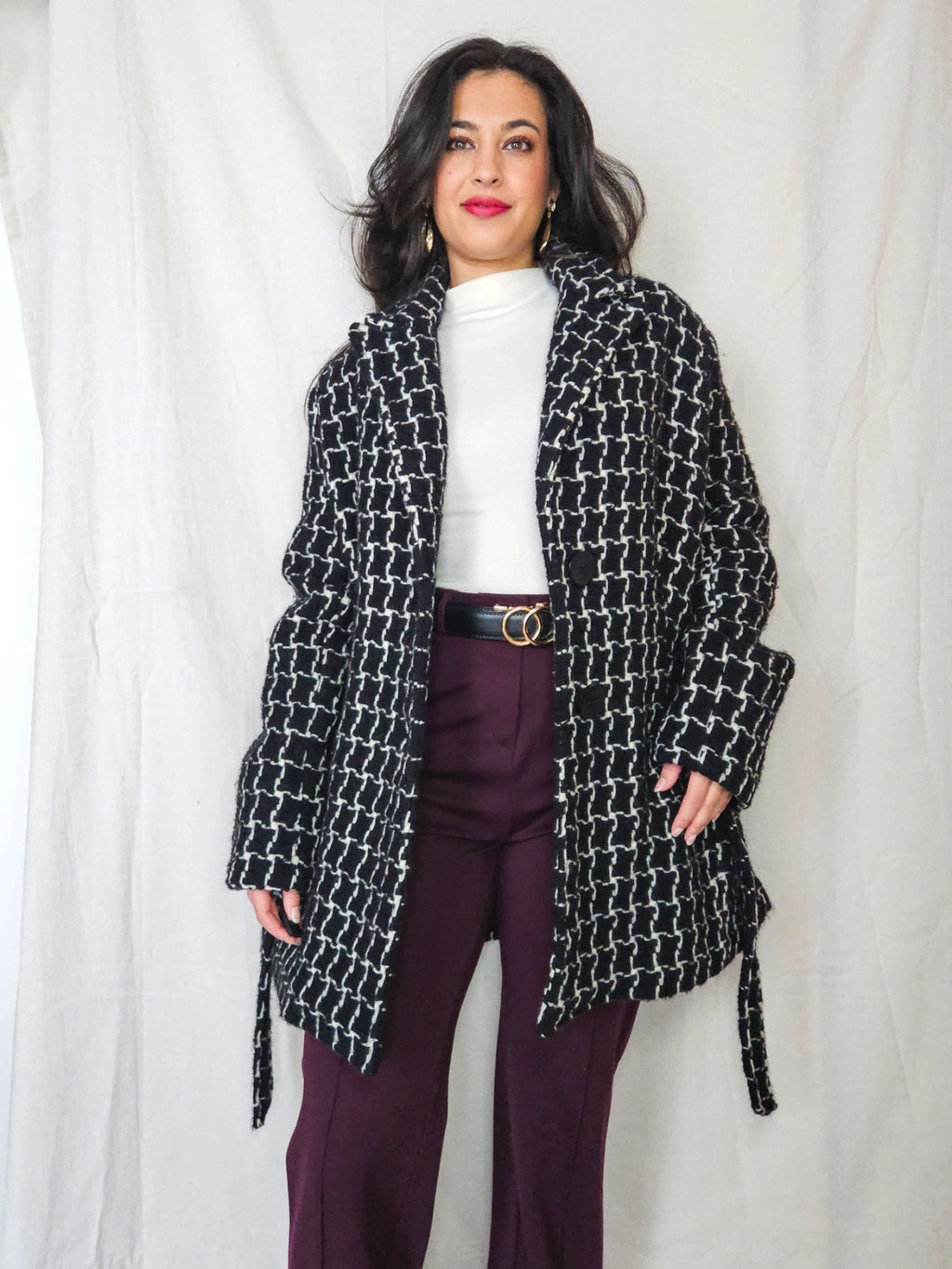 Louise - geruite wollen mantel | M