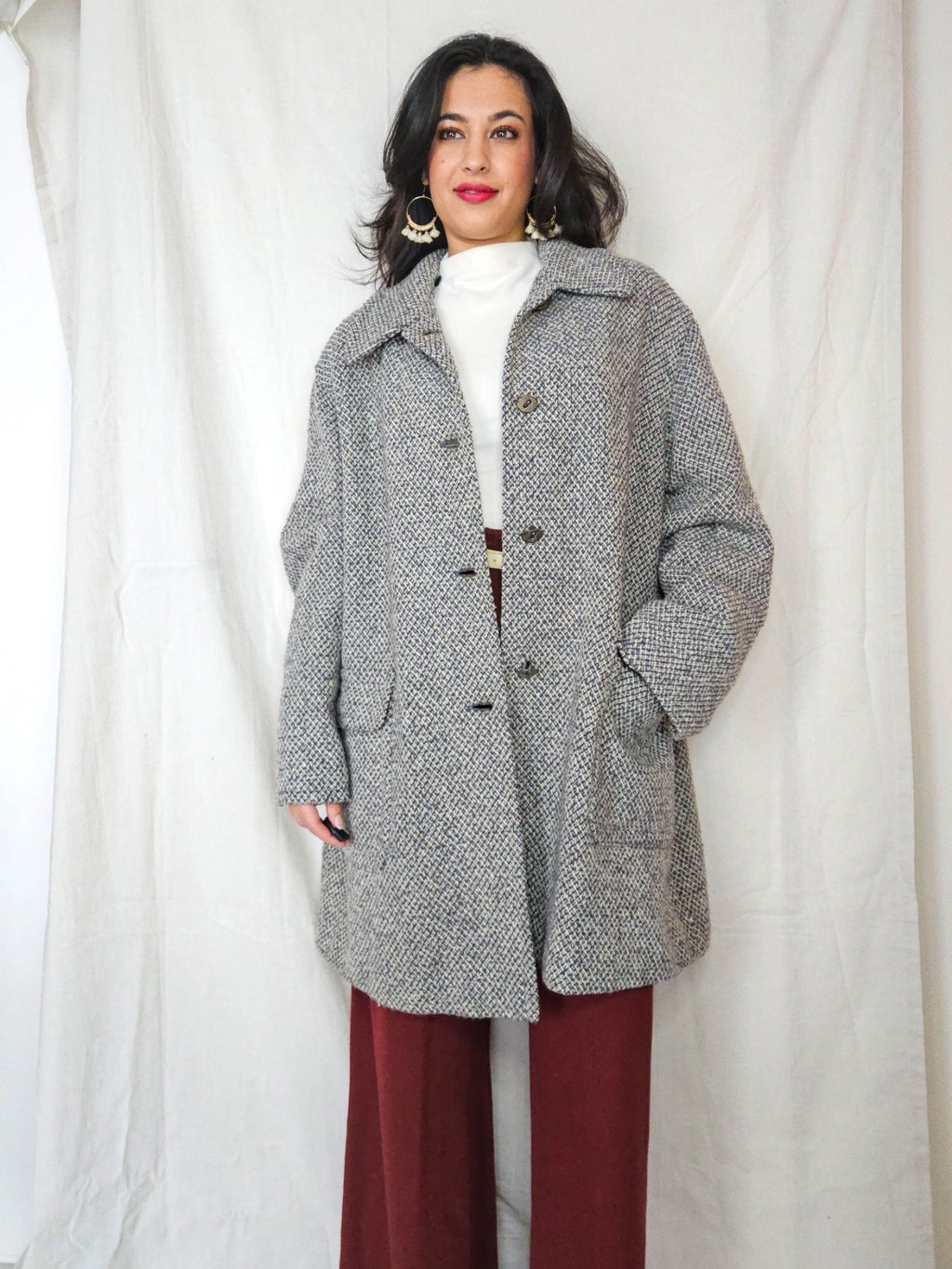 Elena - grijs geruite wollen mantel | 4XL