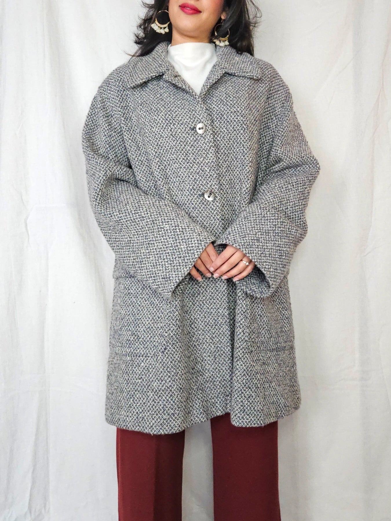 Elena - grijs geruite wollen mantel | 4XL