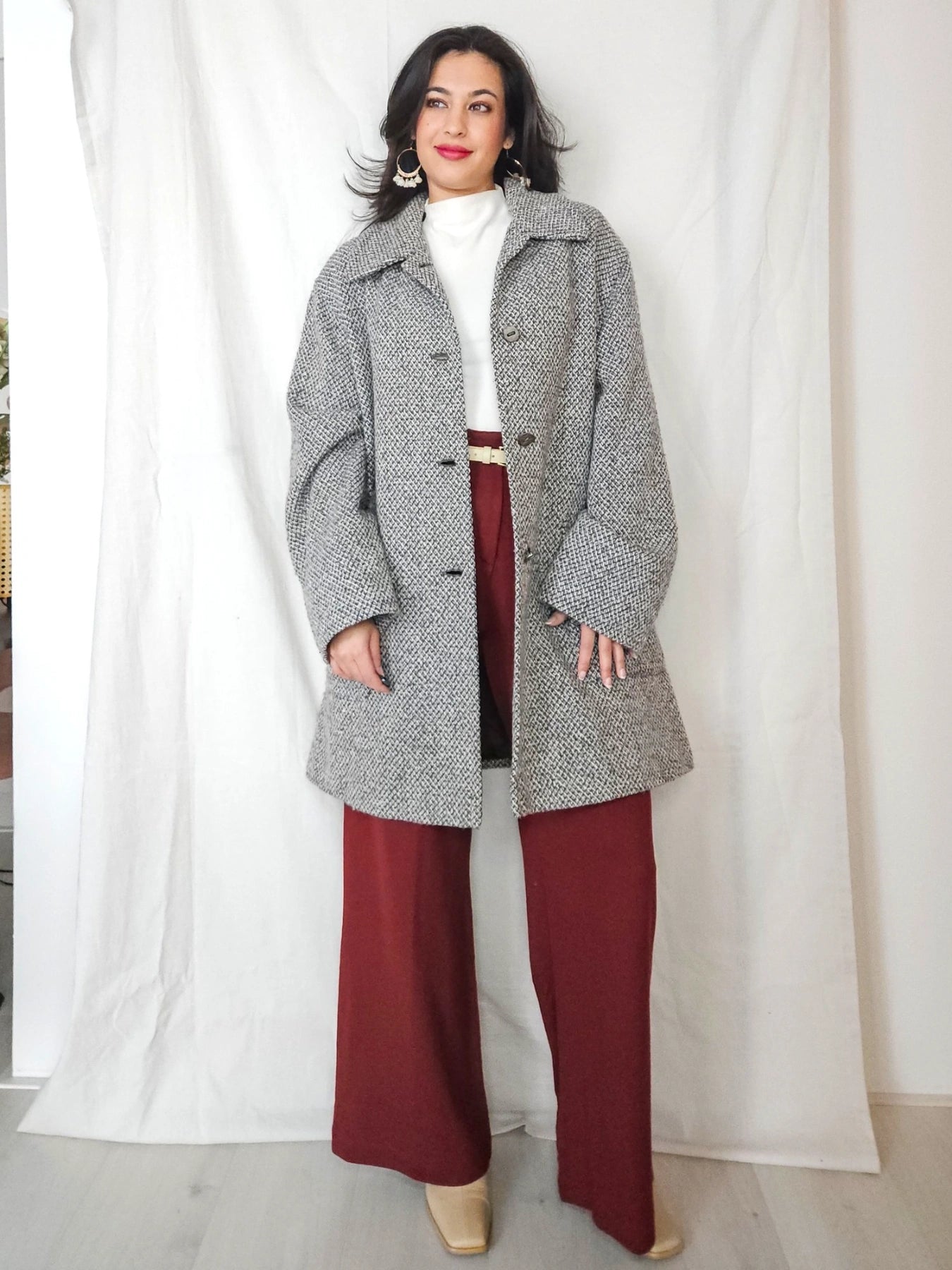 Elena - grijs geruite wollen mantel | 4XL