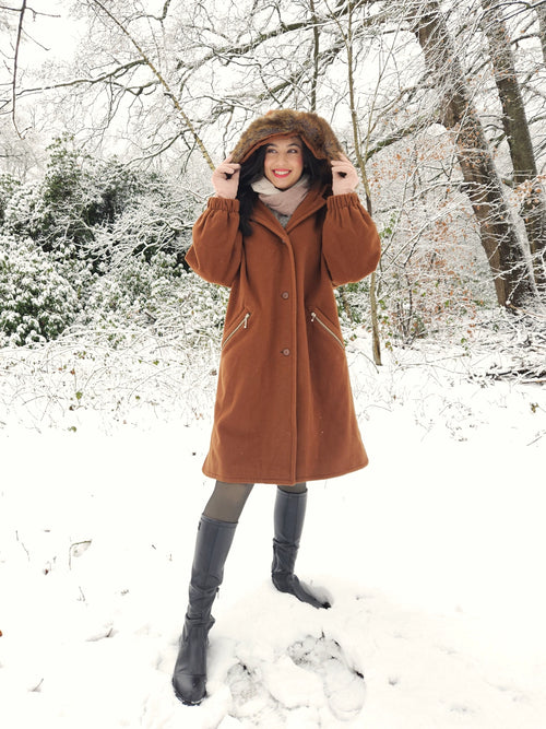 Wool vintage coat with hood | XL