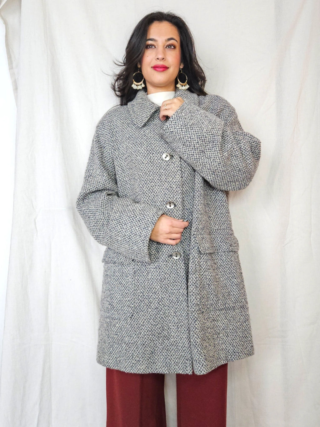 Elena - grijs geruite wollen mantel | 4XL