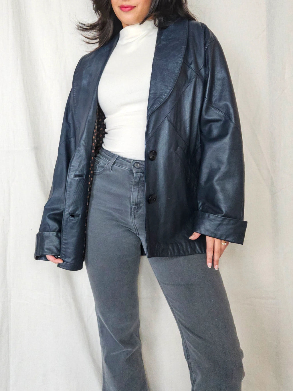 Ivy - grijsblauwe leren jacket | M