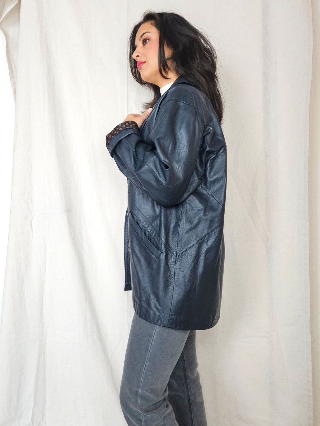 Ivy - grijsblauwe leren jacket | M