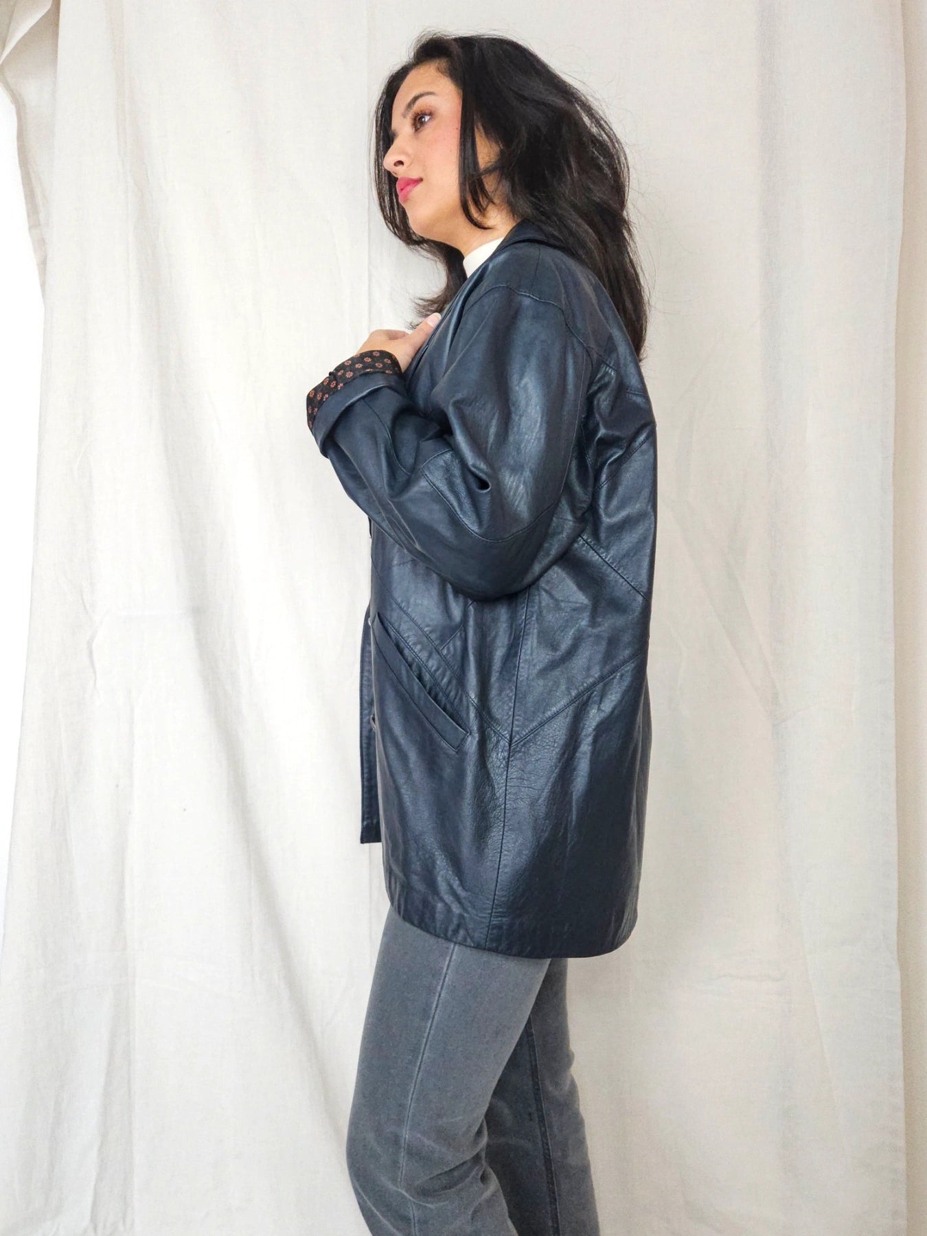 Ivy - grijsblauwe leren jacket | M