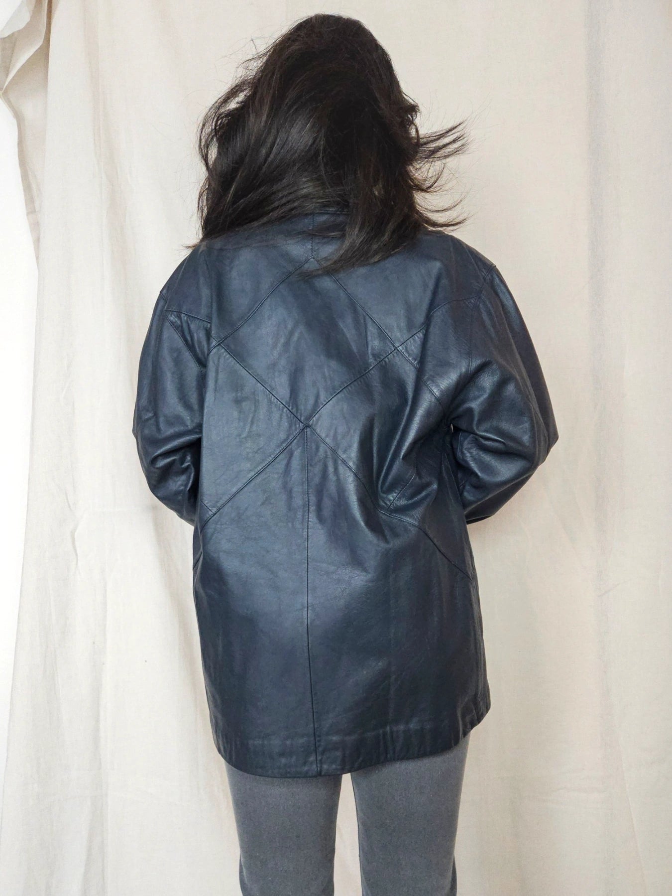 Ivy - grijsblauwe leren jacket | M
