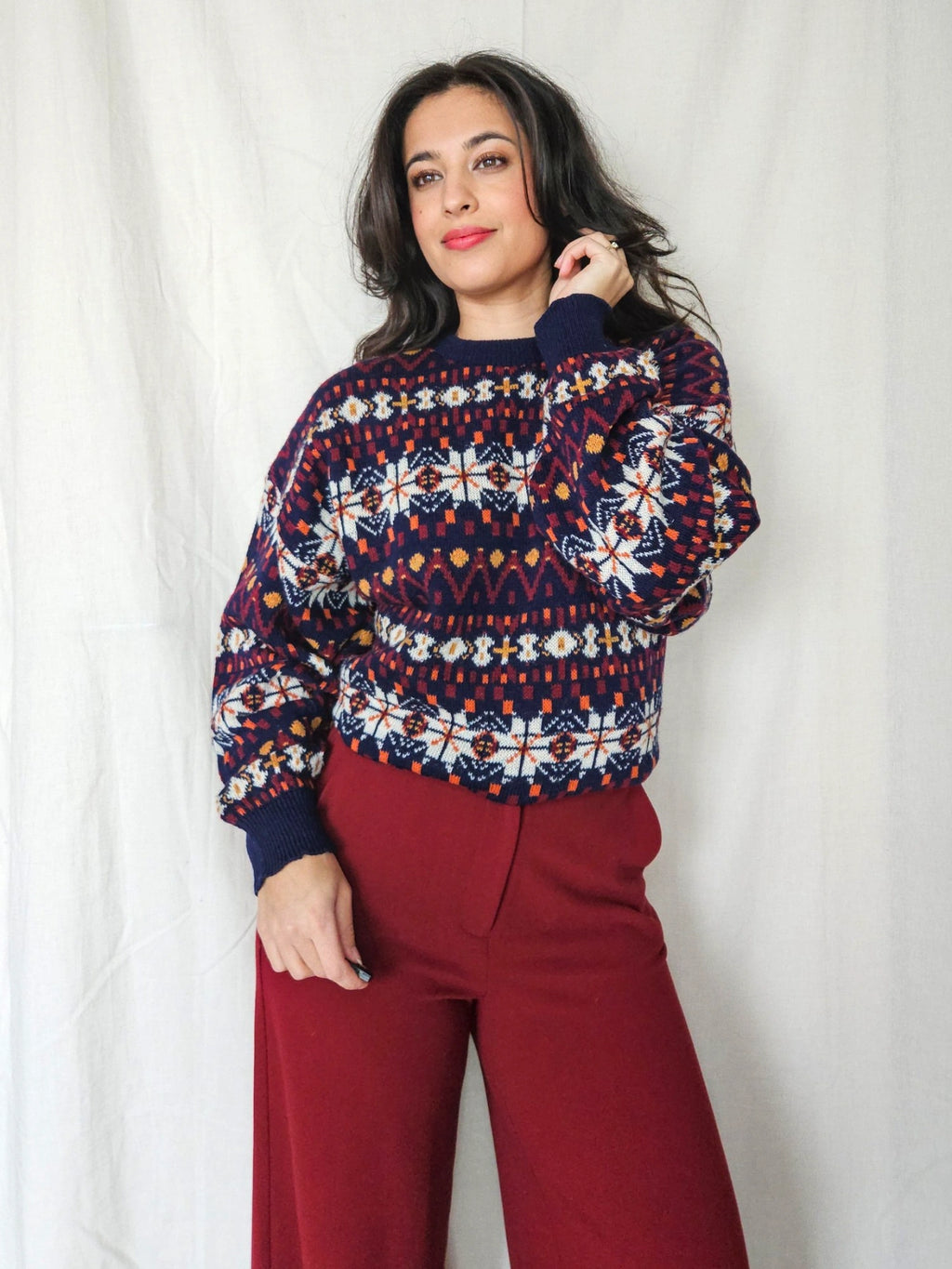 Phoebe - kleurrijke snowflake trui, wool blend | 3XL