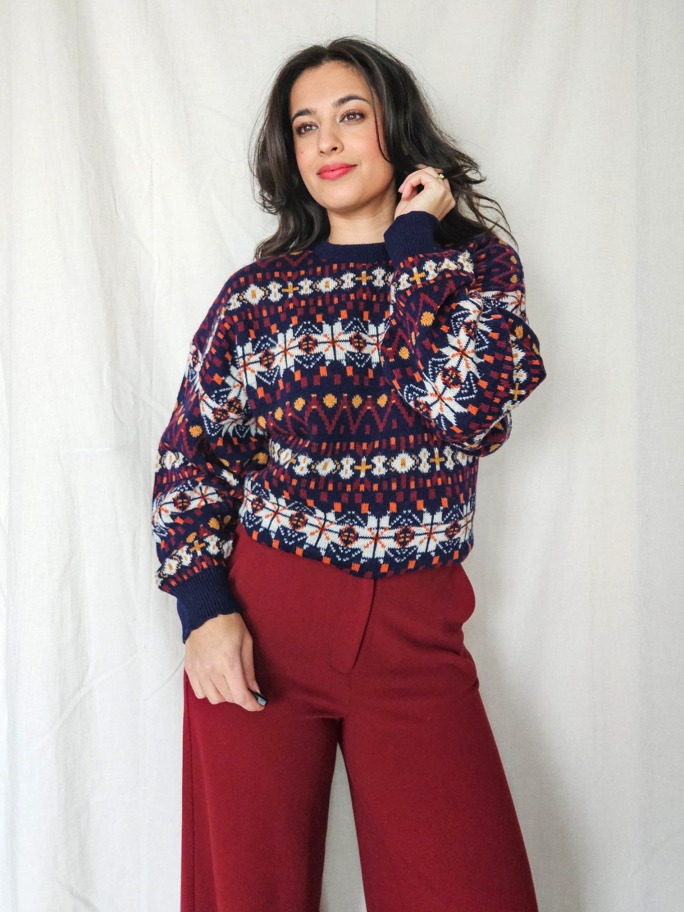 Phoebe - kleurrijke snowflake trui, wool blend | 3XL