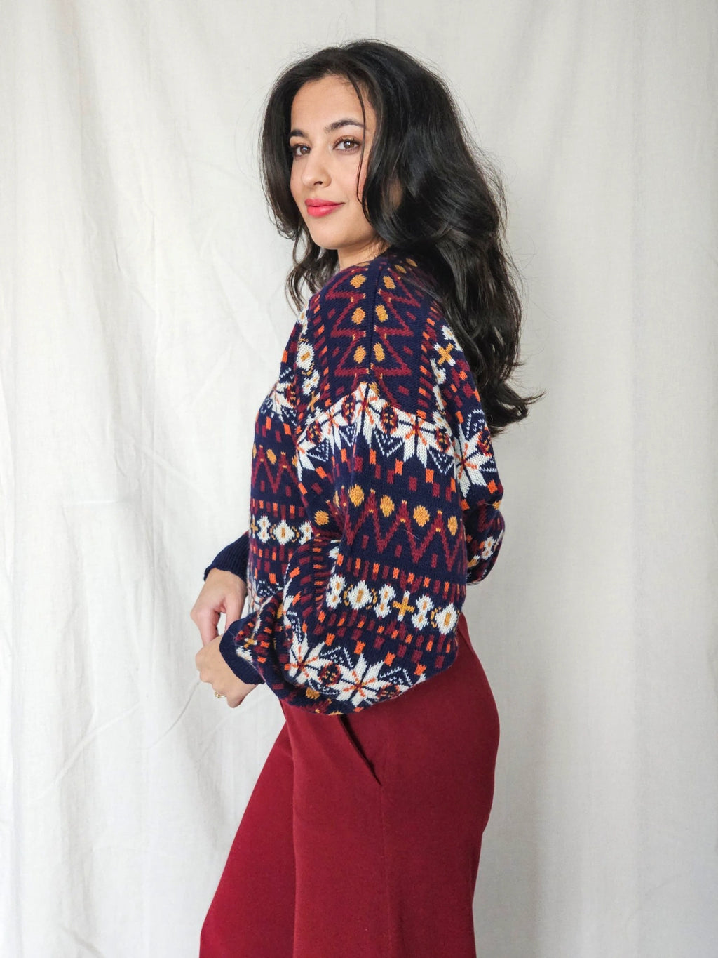 Phoebe - kleurrijke snowflake trui, wool blend | 3XL