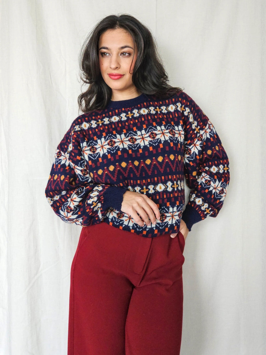 Phoebe - kleurrijke snowflake trui, wool blend | 3XL