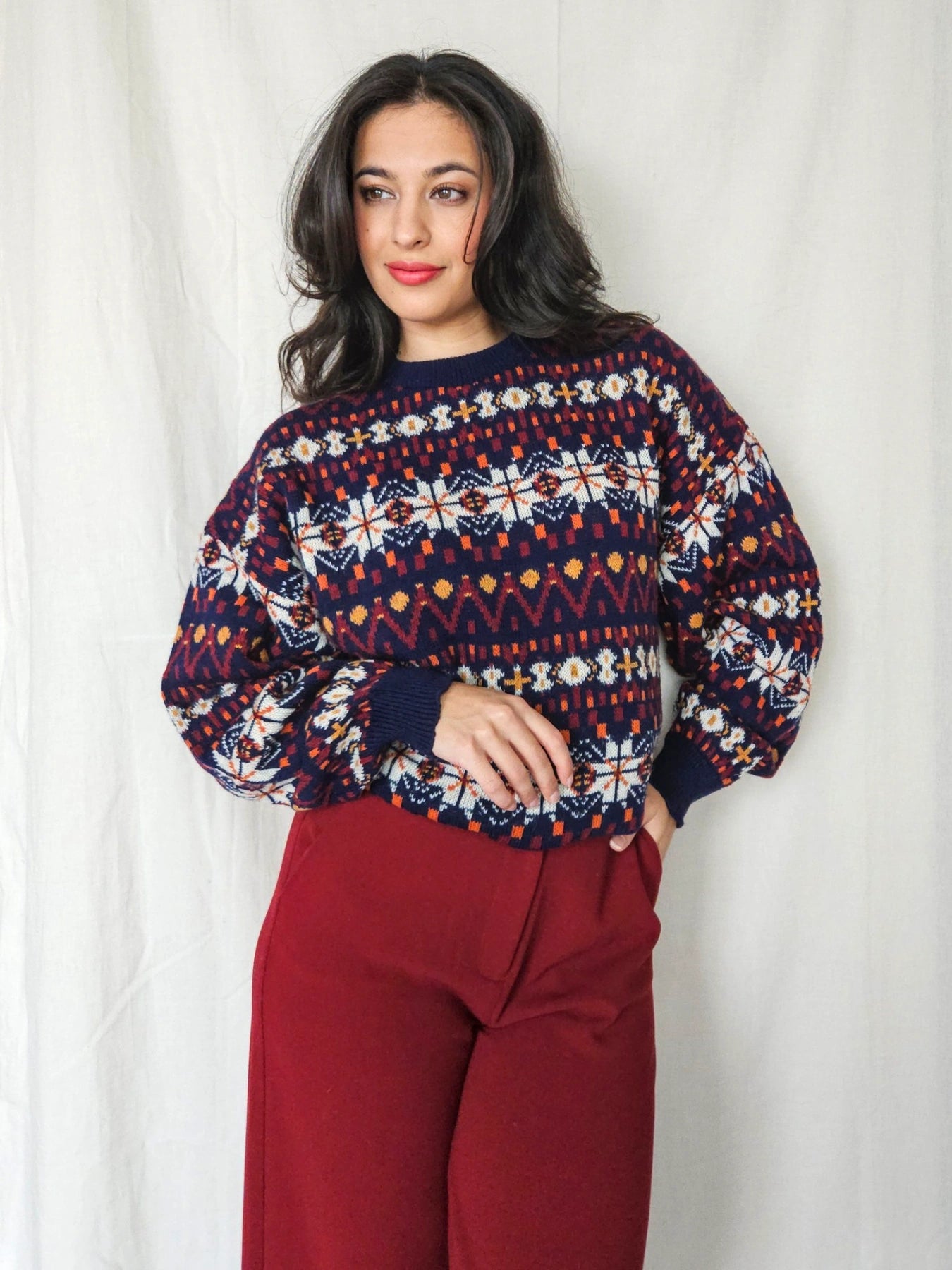 Phoebe - kleurrijke snowflake trui, wool blend | 3XL