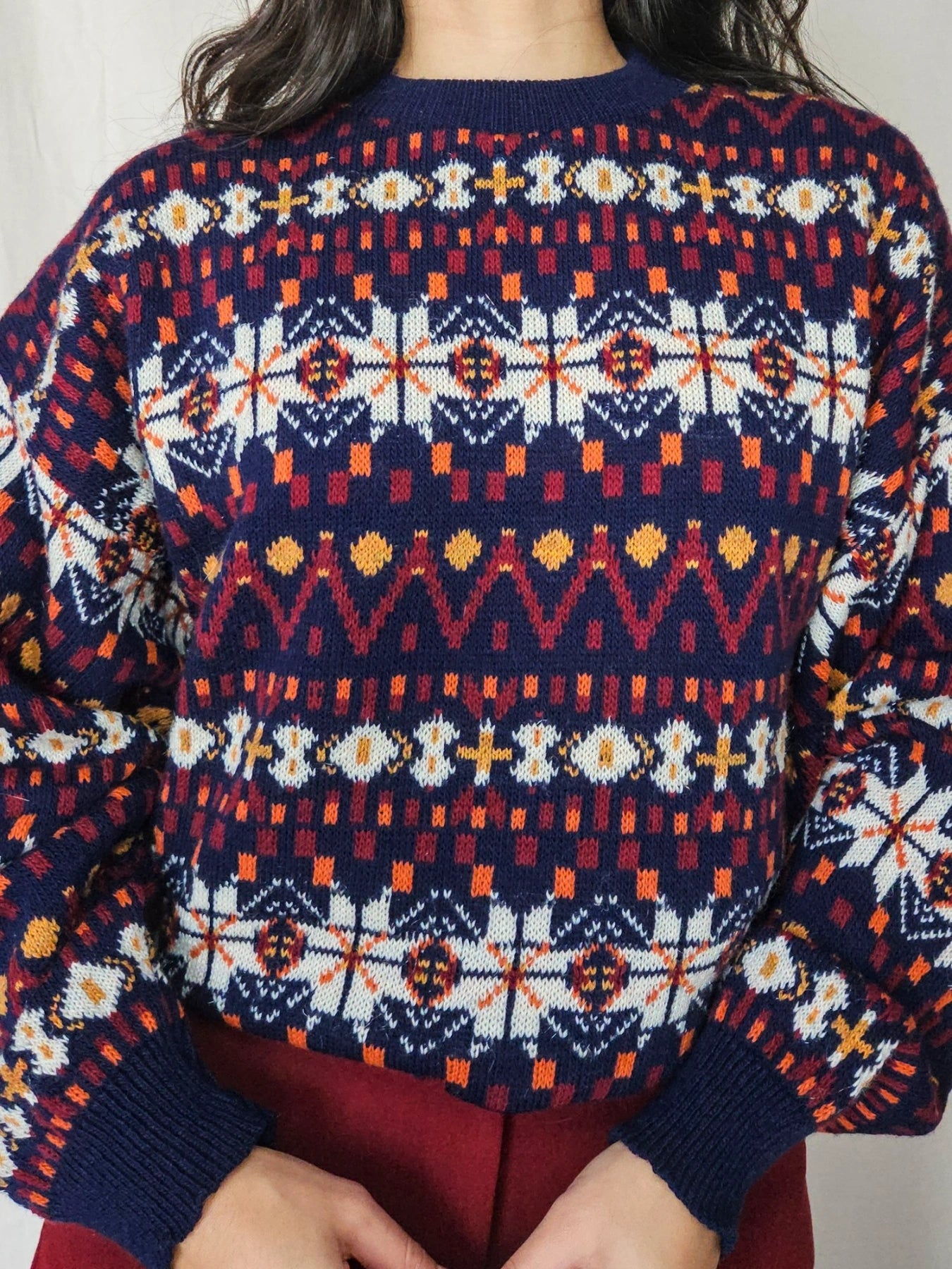 Phoebe - kleurrijke snowflake trui, wool blend | 3XL