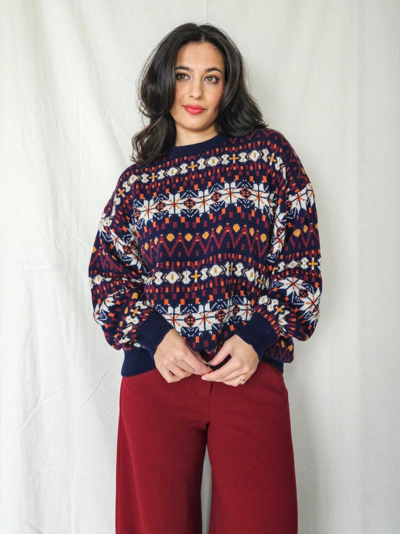 Phoebe - kleurrijke snowflake trui, wool blend | 3XL