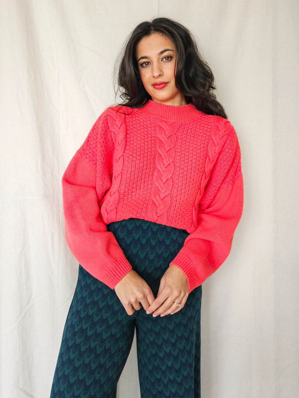 Mia - kabeltrui, wool blend | 3XL