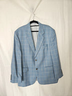 Rae - lichtblauwe geruite blazer, wool blend | 3XL