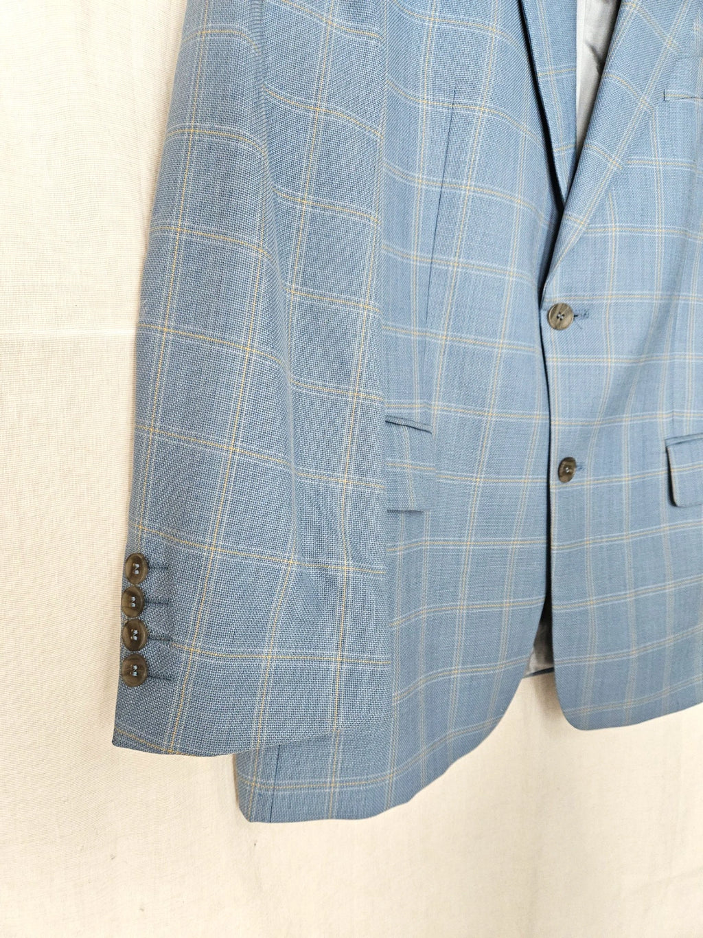 Rae - lichtblauwe geruite blazer, wool blend | 3XL