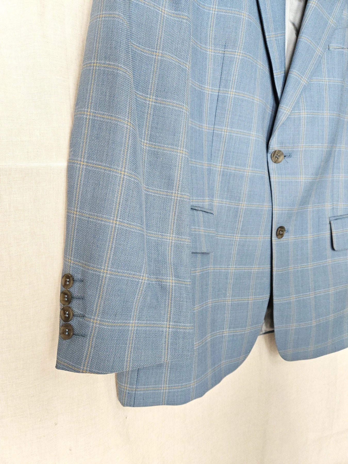 Rae - lichtblauwe geruite blazer, wool blend | 3XL