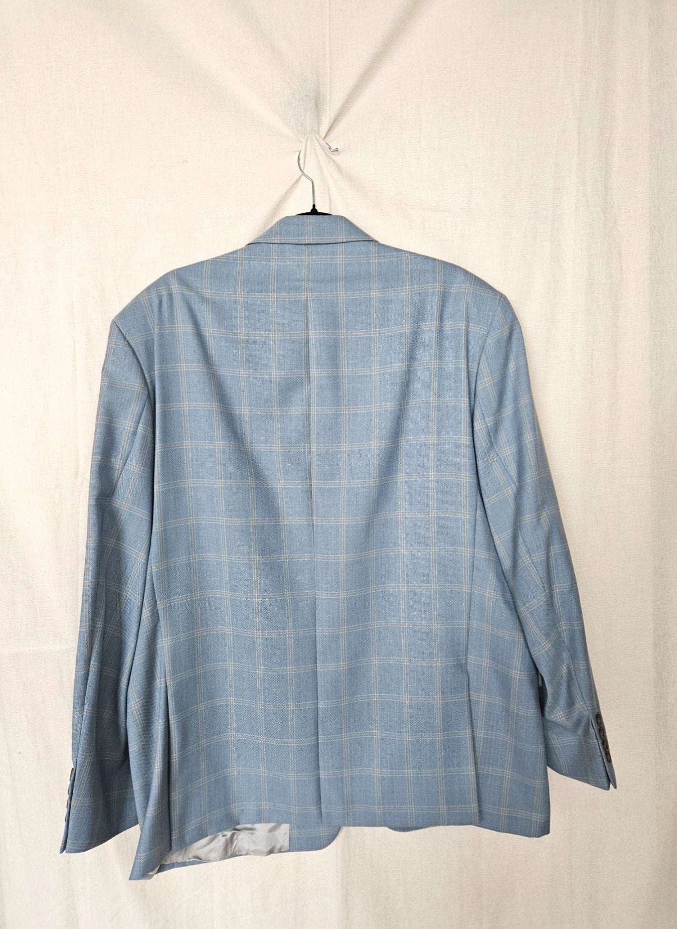 Rae - lichtblauwe geruite blazer, wool blend | 3XL