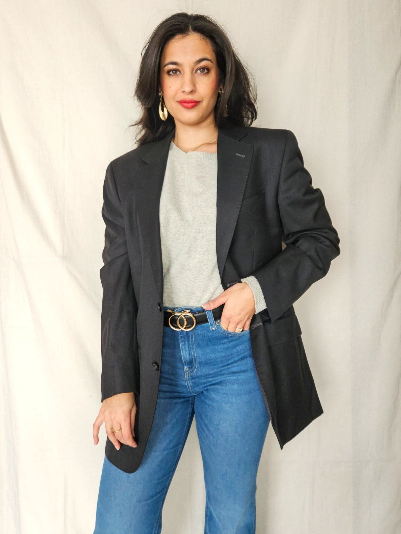 Tilde - zwarte blazer, scheerwol | L