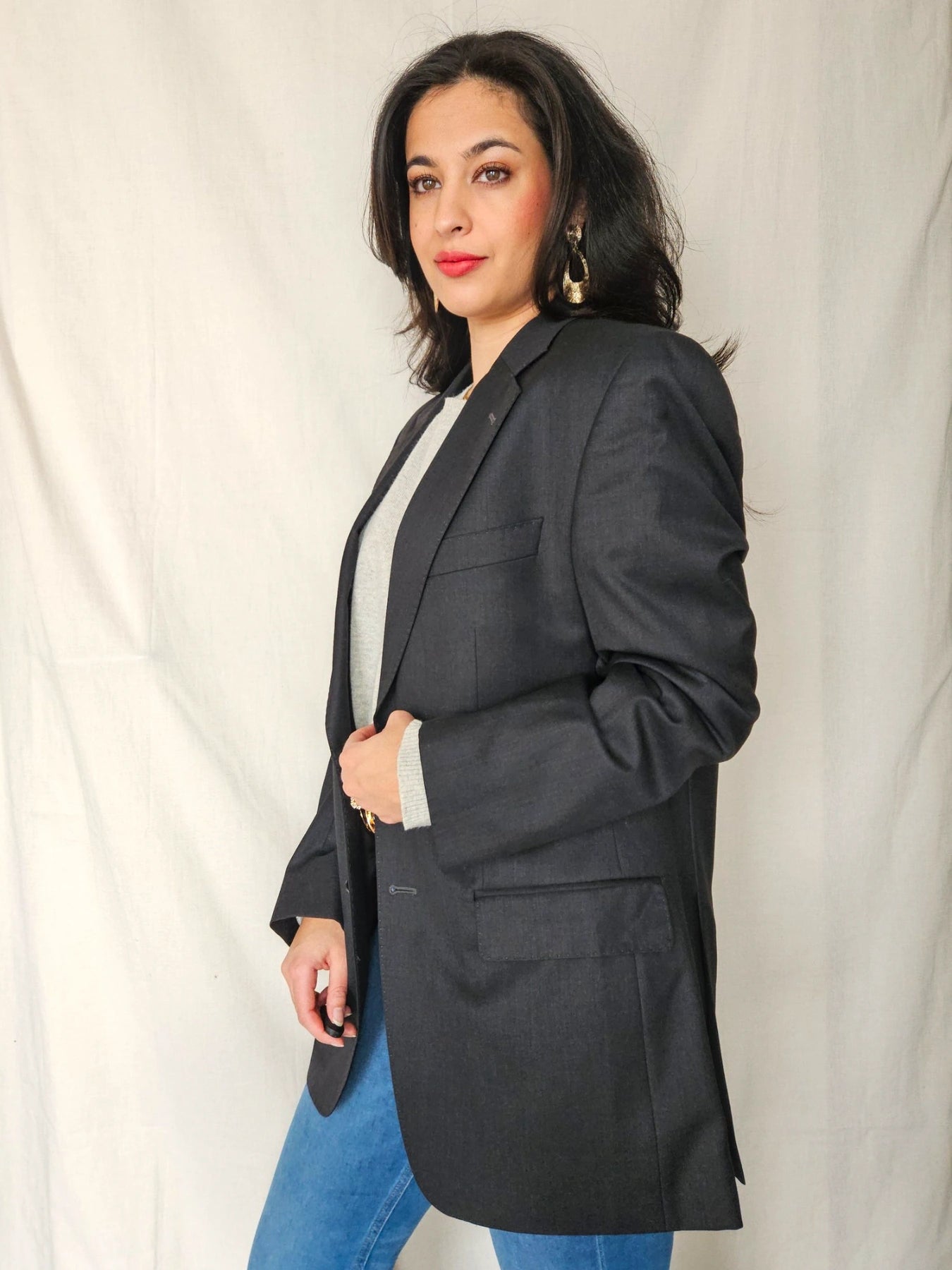 Tilde - zwarte blazer, scheerwol | L