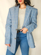 Rae - lichtblauwe geruite blazer, wool blend | 3XL