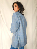 Rae - lichtblauwe geruite blazer, wool blend | 3XL