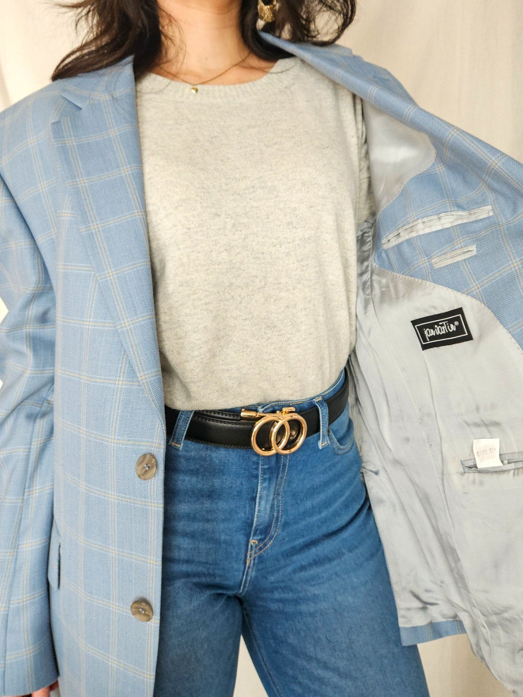 Rae - lichtblauwe geruite blazer, wool blend | 3XL