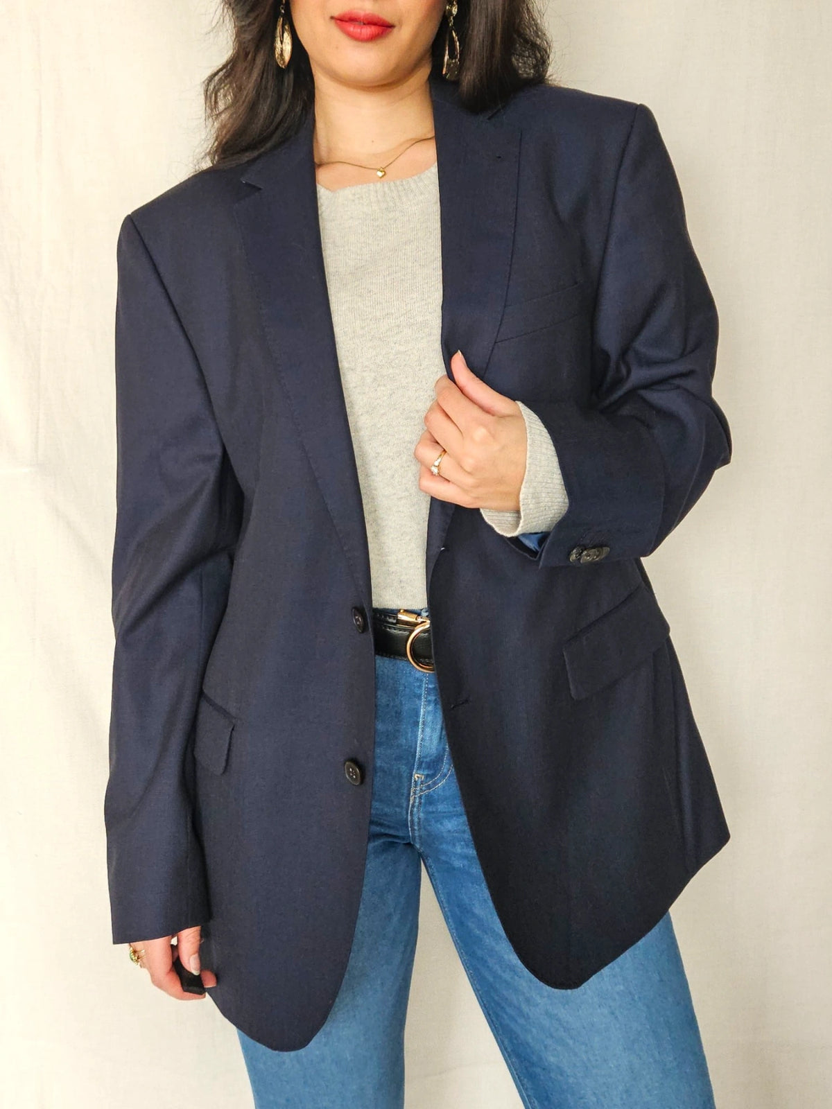 Ebba - donkerblauwe blazer, scheerwol | 2XL