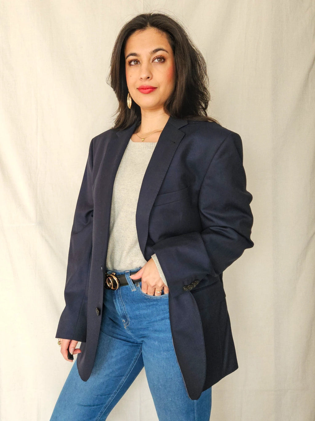 Ebba - donkerblauwe blazer, scheerwol | 2XL