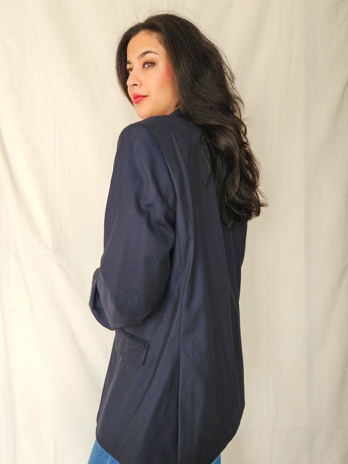 Ebba - donkerblauwe blazer, scheerwol | 2XL