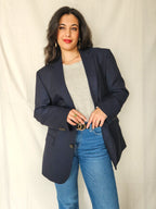 Ebba - donkerblauwe blazer, scheerwol | 2XL