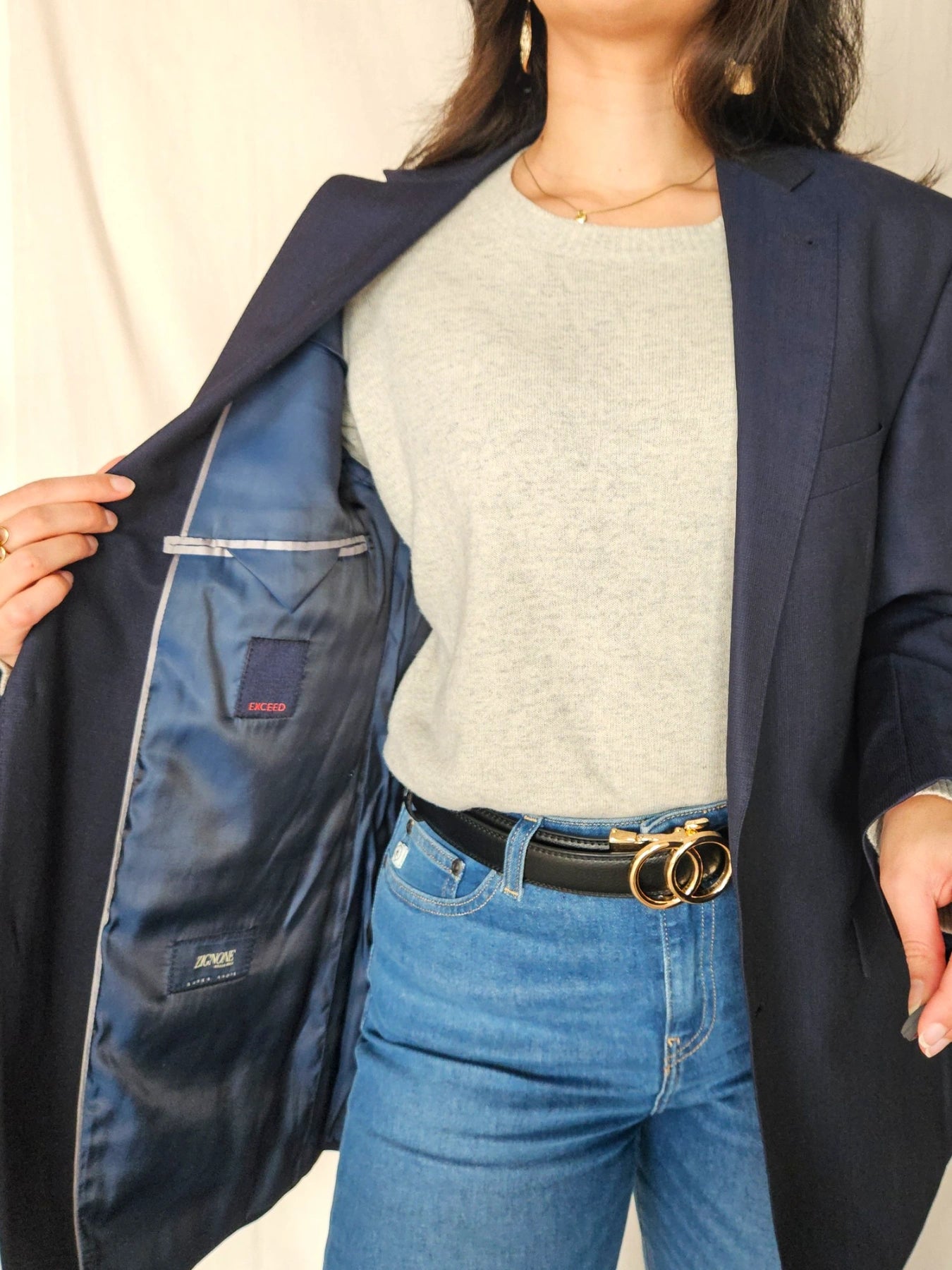 Ebba - donkerblauwe blazer, scheerwol | 2XL