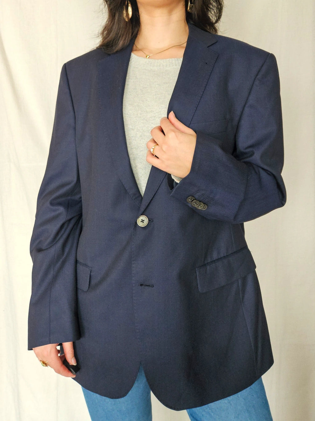 Ebba - donkerblauwe blazer, scheerwol | 2XL