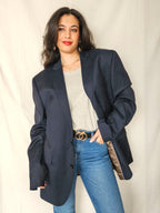 Maris - donkerblauwe blazer, scheerwol | 4XL