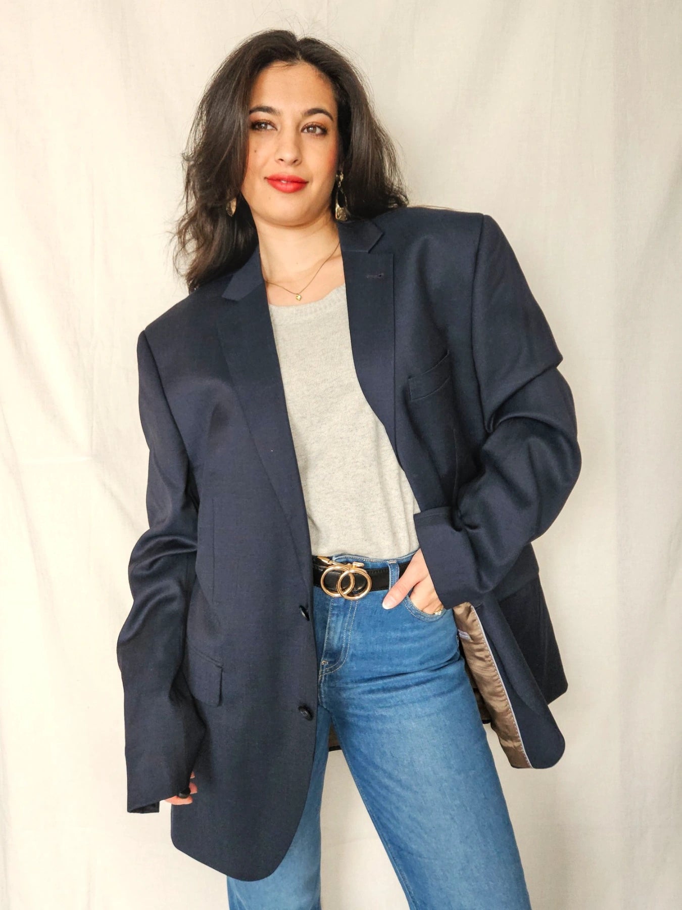 Maris - donkerblauwe blazer, scheerwol | 4XL