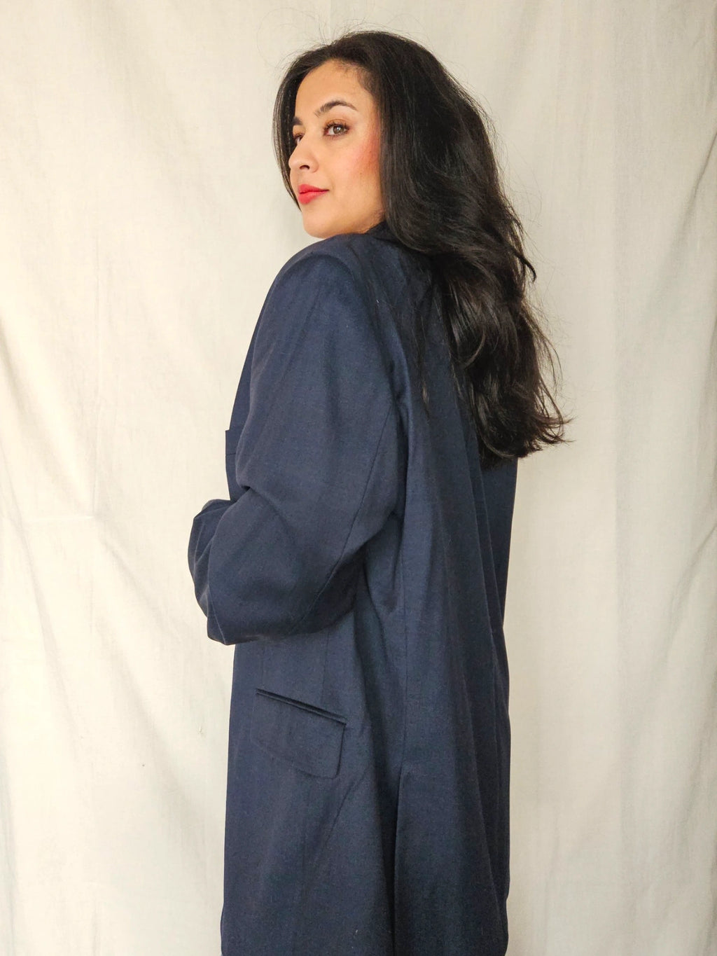 Maris - donkerblauwe blazer, scheerwol | 4XL