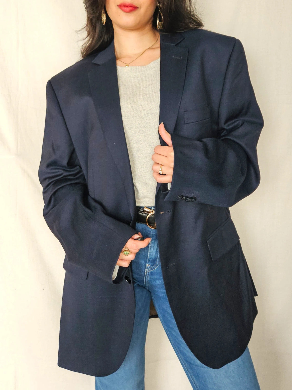 Maris - donkerblauwe blazer, scheerwol | 4XL