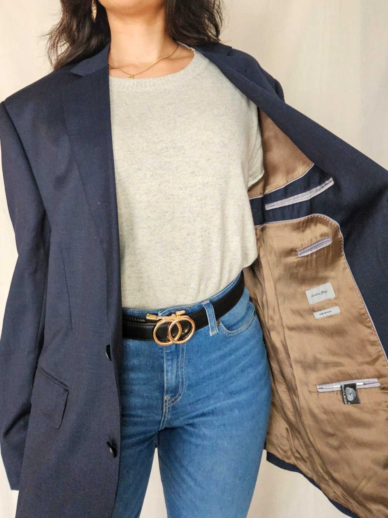 Maris - donkerblauwe blazer, scheerwol | 4XL