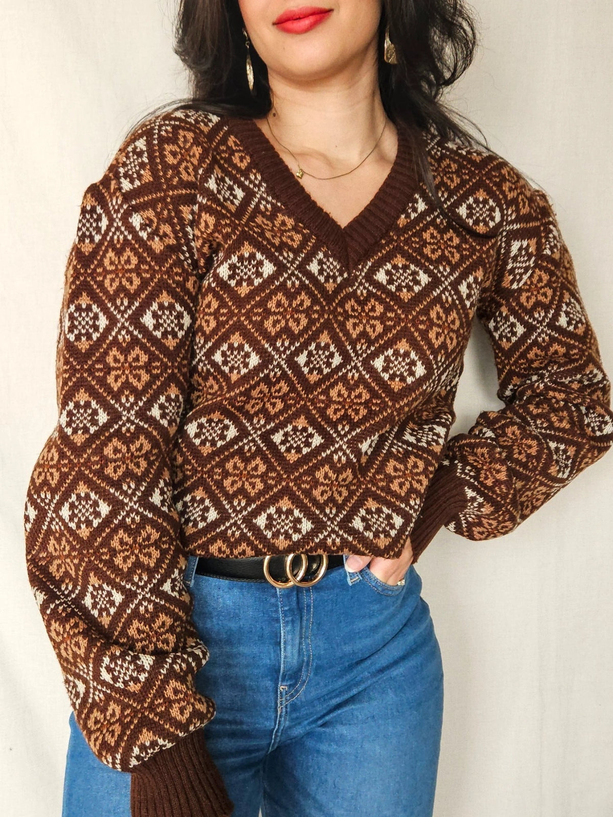 Maia - gebreide V-hals trui | 2XL