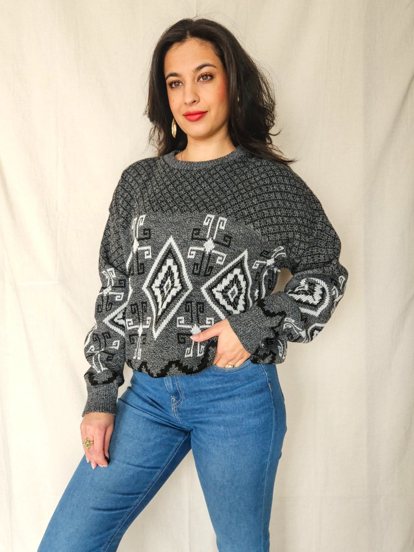 Elva - gebreide grijze trui  | free size