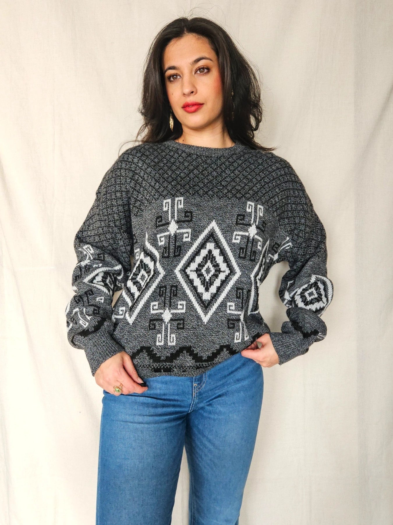 Elva - gebreide grijze trui  | free size