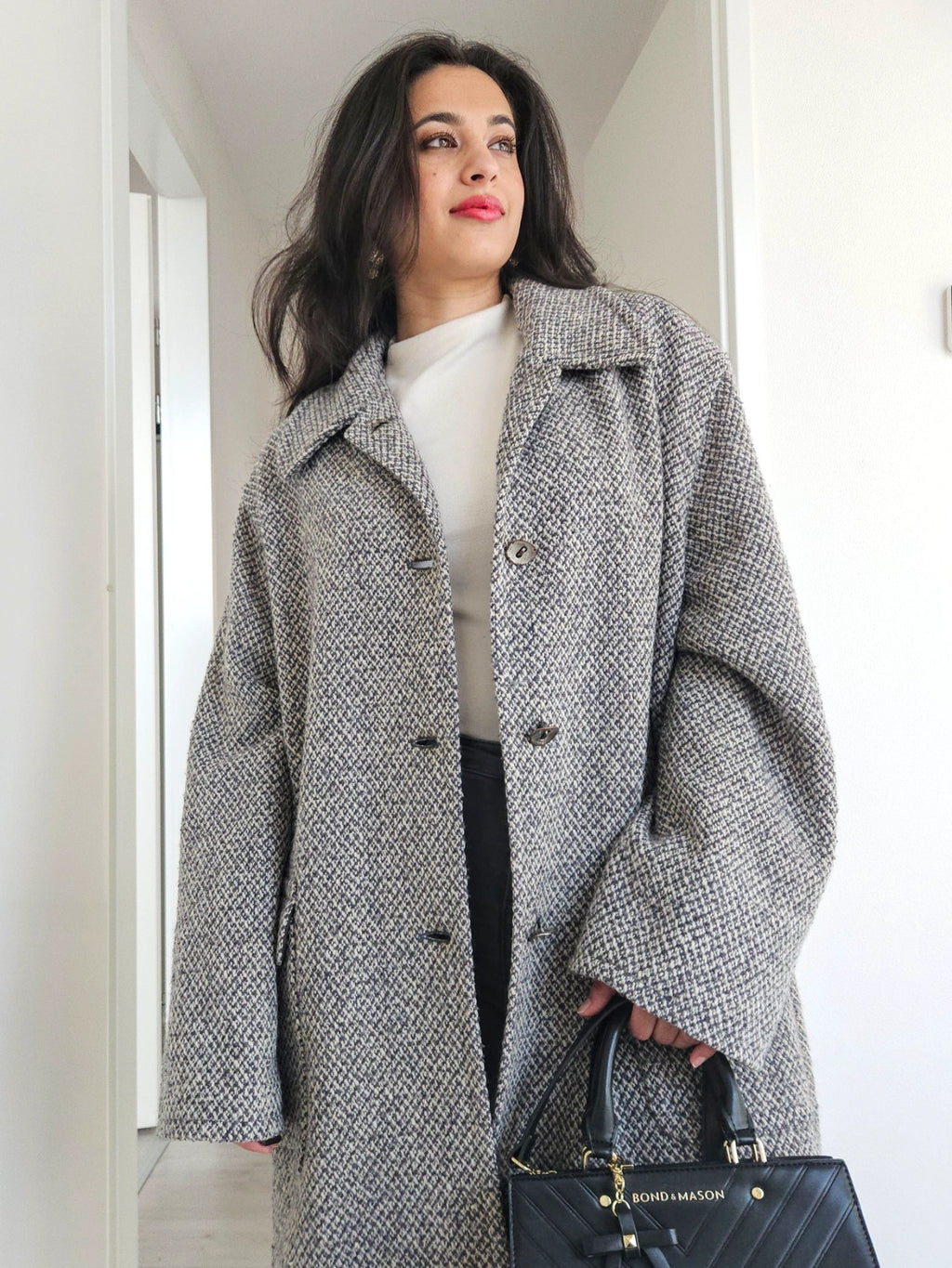 Wool vintage coat with hood | XL